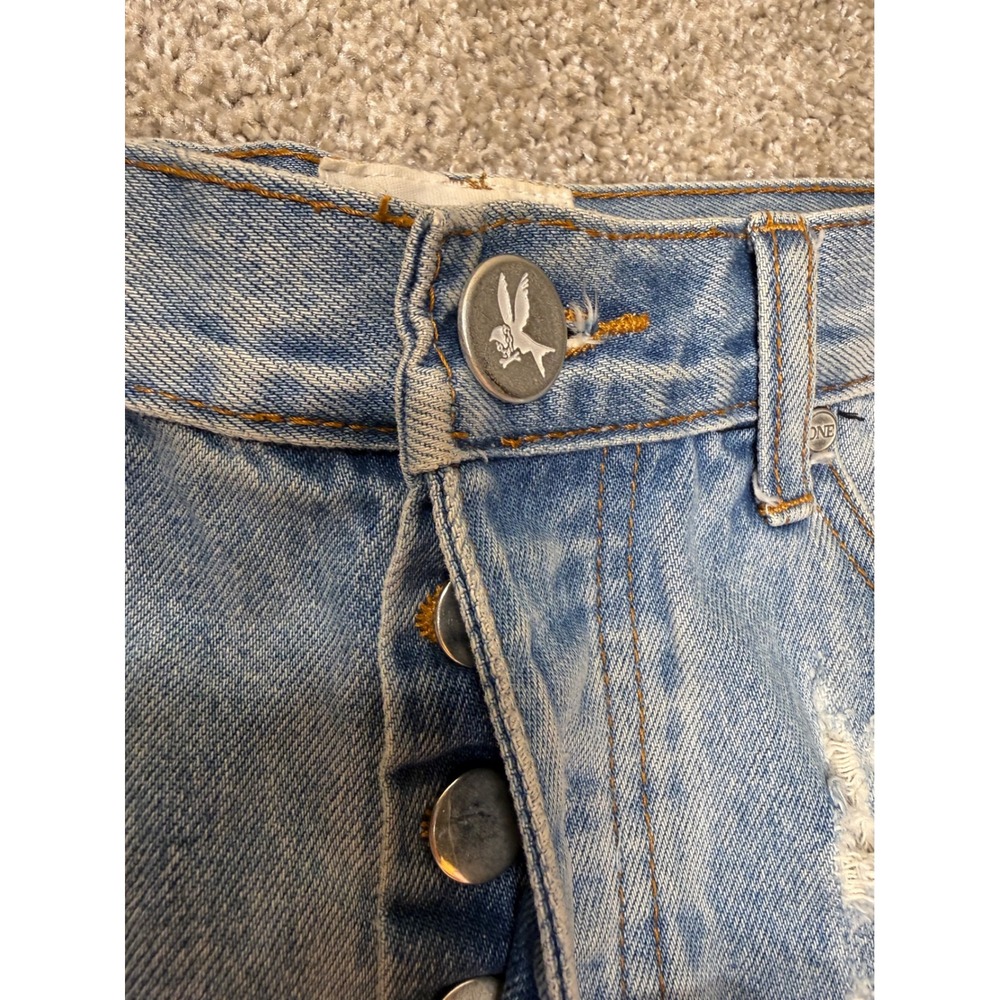 One Teaspoon Hawks High Rise Distressed Denim Shorts Light Wash Blue Size 26 - Picture 2 of 11